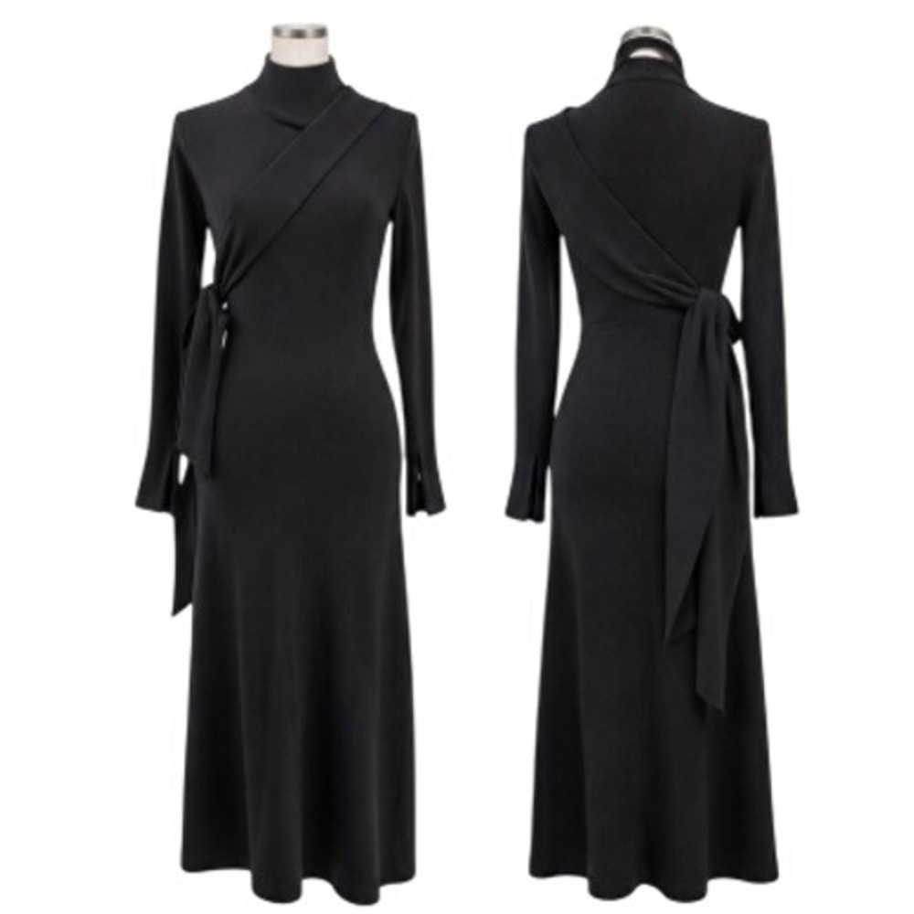Ellery Womens S Black Long Sleeve Mock Neck Knit Midi Dress
